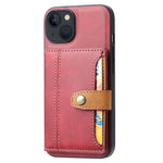 For iPhone 15 Calf Texture Card Holder Kickstand Phone Case PU Leather Coated TPU Anti-fall Cover