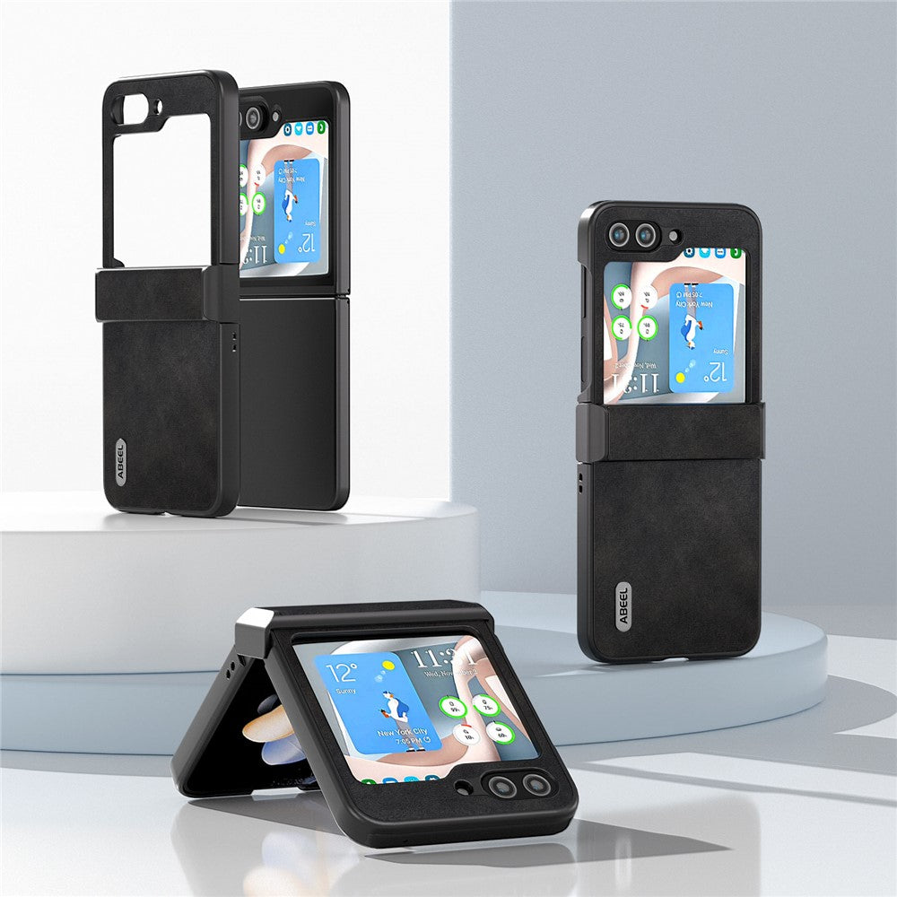 ABEEL For Samsung Galaxy Z Flip5 5G PU Leather + PC Phone Case Cowhide Texture Hinge Protection Cover