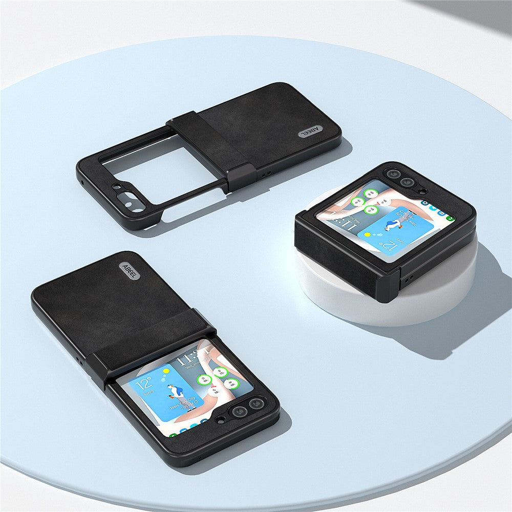 ABEEL For Samsung Galaxy Z Flip5 5G PU Leather + PC Phone Case Cowhide Texture Hinge Protection Cover