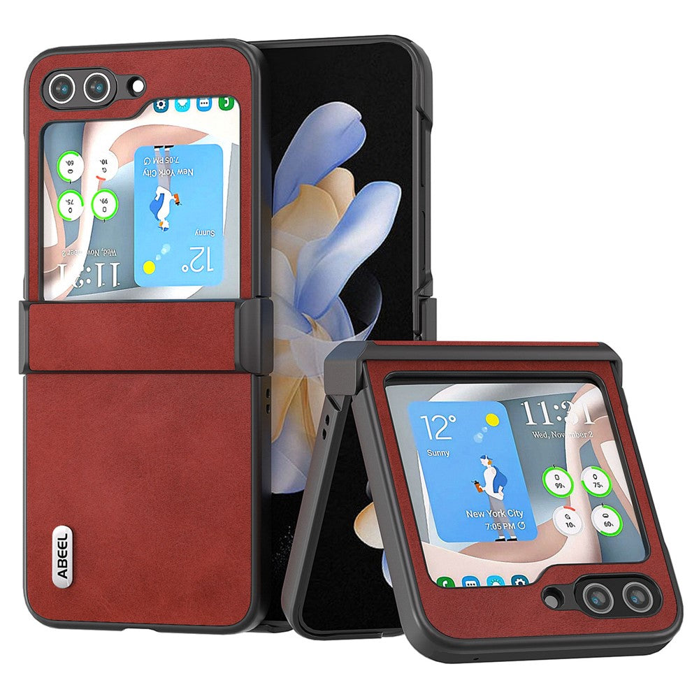 ABEEL For Samsung Galaxy Z Flip5 5G PU Leather + PC Phone Case Cowhide Texture Hinge Protection Cover
