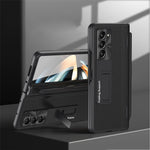 For Samsung Galaxy Z Fold5 5G Kickstand Case Hinge Protection PU Leather PC Cover with Tempered Glass Film, Pen