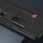 For Samsung Galaxy Z Fold5 5G Kickstand Case Hinge Protection PU Leather PC Cover with Tempered Glass Film, Pen