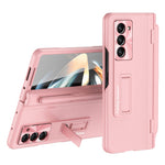 For Samsung Galaxy Z Fold5 5G Kickstand Case Hinge Protection PU Leather PC Cover with Tempered Glass Film, Pen