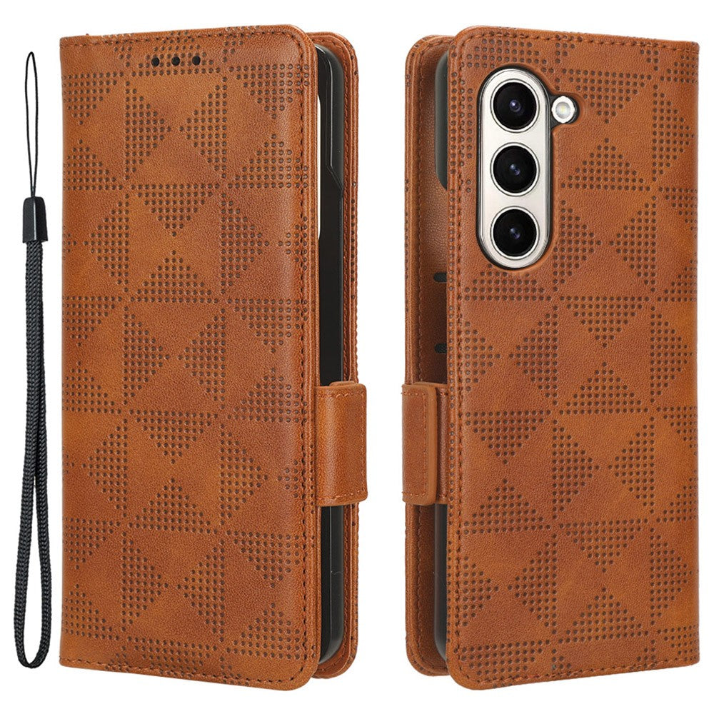 For Samsung Galaxy Z Fold5 5G Imprinted Triangle Cell Phone Cover PU Leather Stand Wallet Case