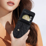 ZD 03 Phone Case for Samsung Galaxy Z Flip5 5G PU Leather + PC RFID Blocking Wallet Cover with Strap