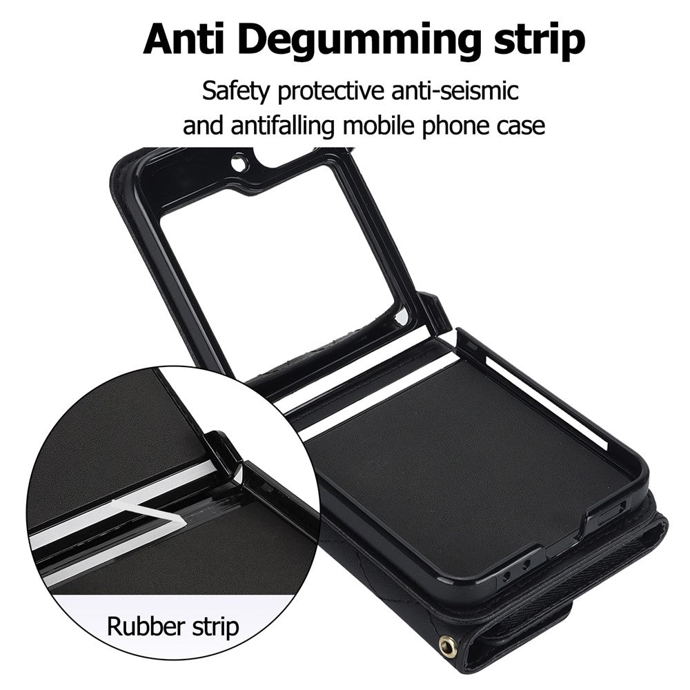 ZD 03 Phone Case for Samsung Galaxy Z Flip5 5G PU Leather + PC RFID Blocking Wallet Cover with Strap