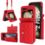 ZD 03 Phone Case for Samsung Galaxy Z Flip5 5G PU Leather + PC RFID Blocking Wallet Cover with Strap