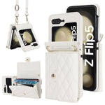 ZD 03 Phone Case for Samsung Galaxy Z Flip5 5G PU Leather + PC RFID Blocking Wallet Cover with Strap