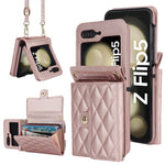 ZD 03 Phone Case for Samsung Galaxy Z Flip5 5G PU Leather + PC RFID Blocking Wallet Cover with Strap