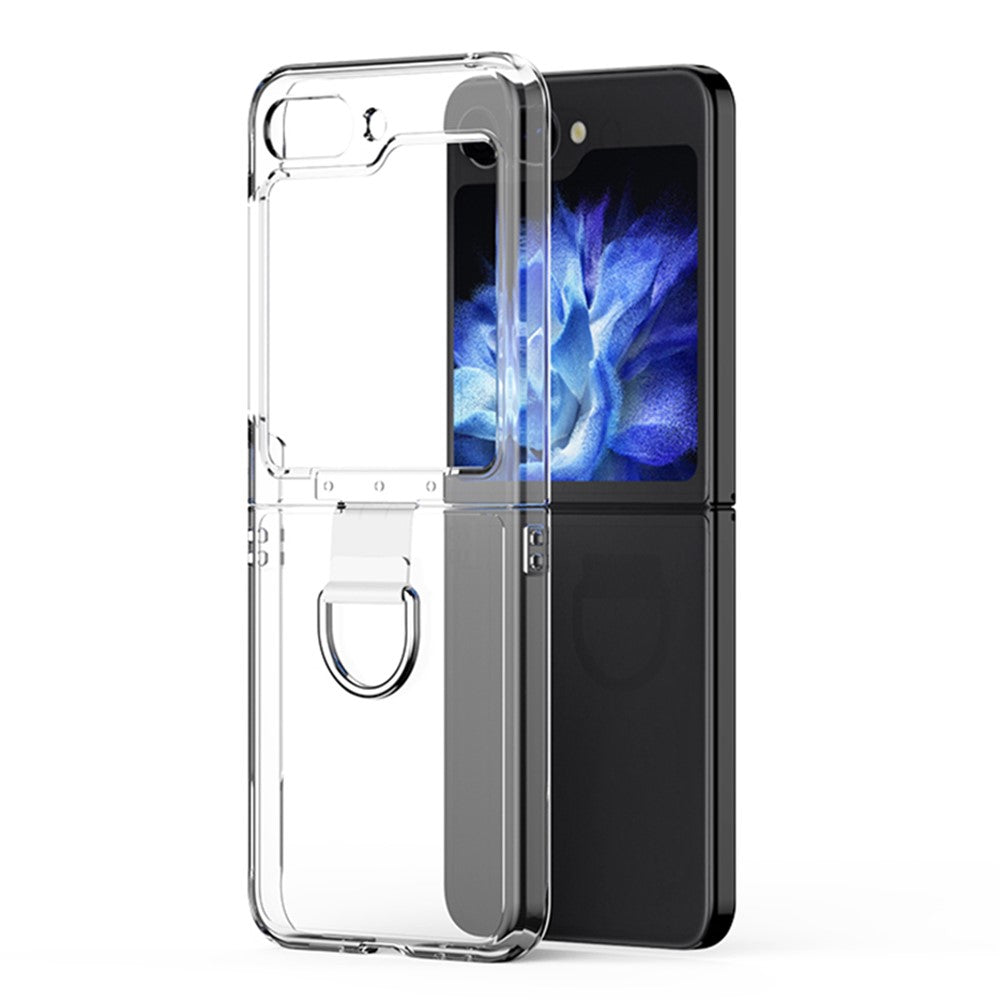 Samsung Galaxy Z Flip5 5G hårt PC-skal transparent mobilfodral med metallringhållare
