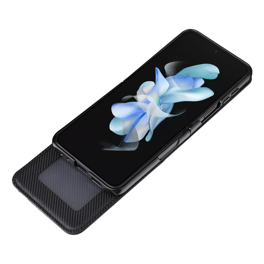 Samsung Galaxy Z Flip5 5G Korthållare mobilskal Kolfiberstruktur PU-läder mobilskal