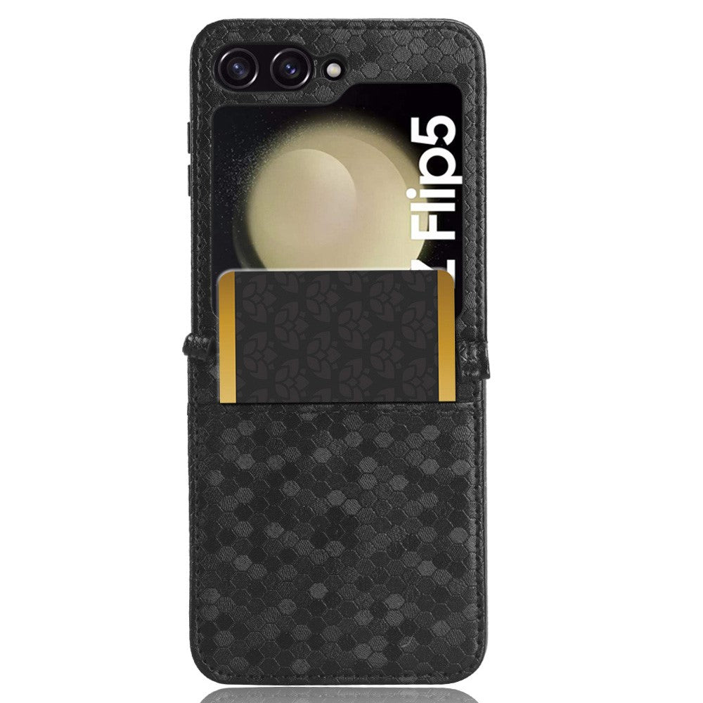 Til Samsung Galaxy Z Flip5 5G PU-lædertelefoncover med kortholder og præget prikmønster