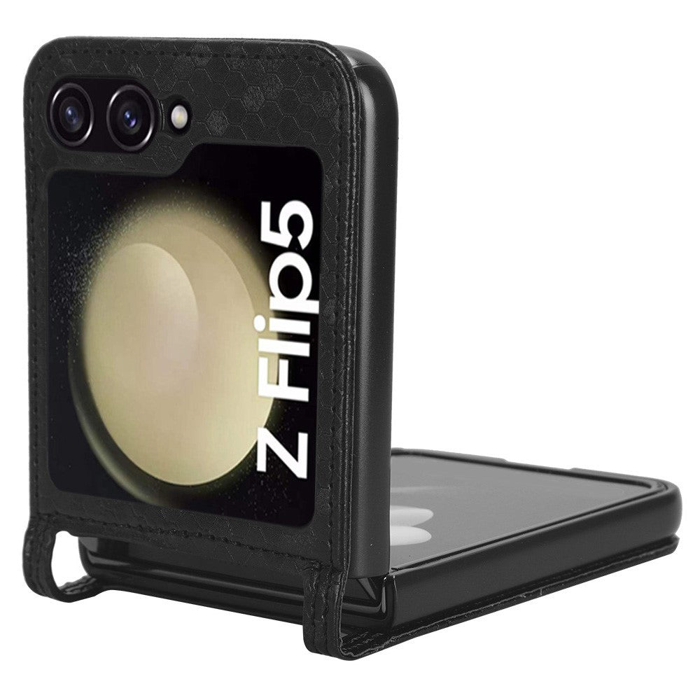Til Samsung Galaxy Z Flip5 5G PU-lædertelefoncover med kortholder og præget prikmønster