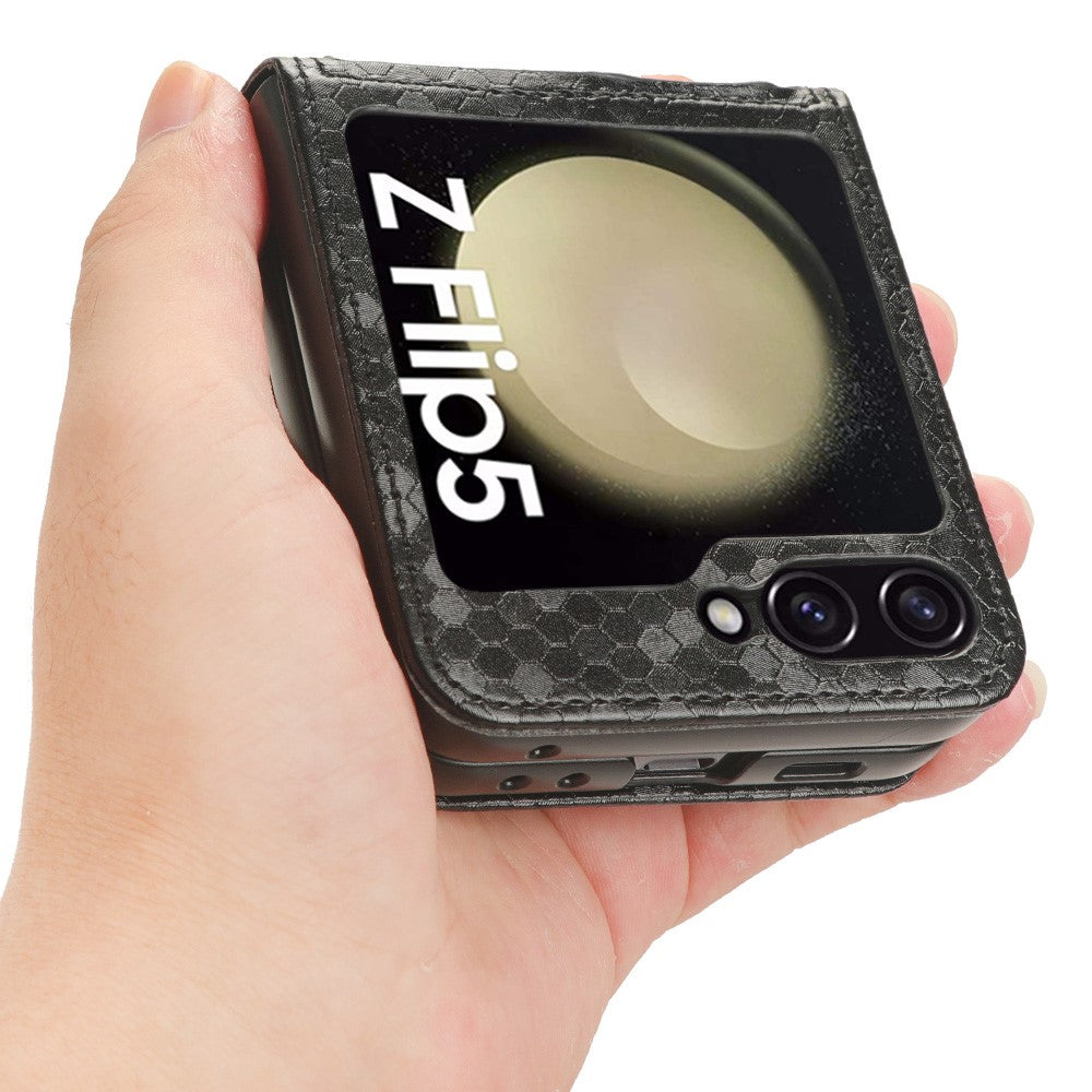 Til Samsung Galaxy Z Flip5 5G PU-lædertelefoncover med kortholder og præget prikmønster