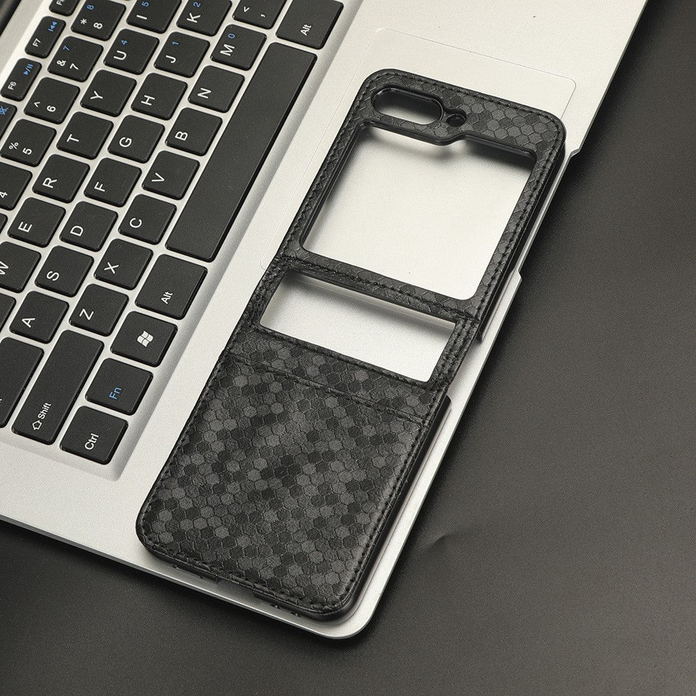 Til Samsung Galaxy Z Flip5 5G PU-lædertelefoncover med kortholder og præget prikmønster