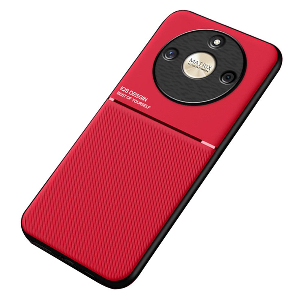 Lines Imprinted PU Leather+TPU Case for Honor X50 , Phone Cover with Car Mount Metal Sheet