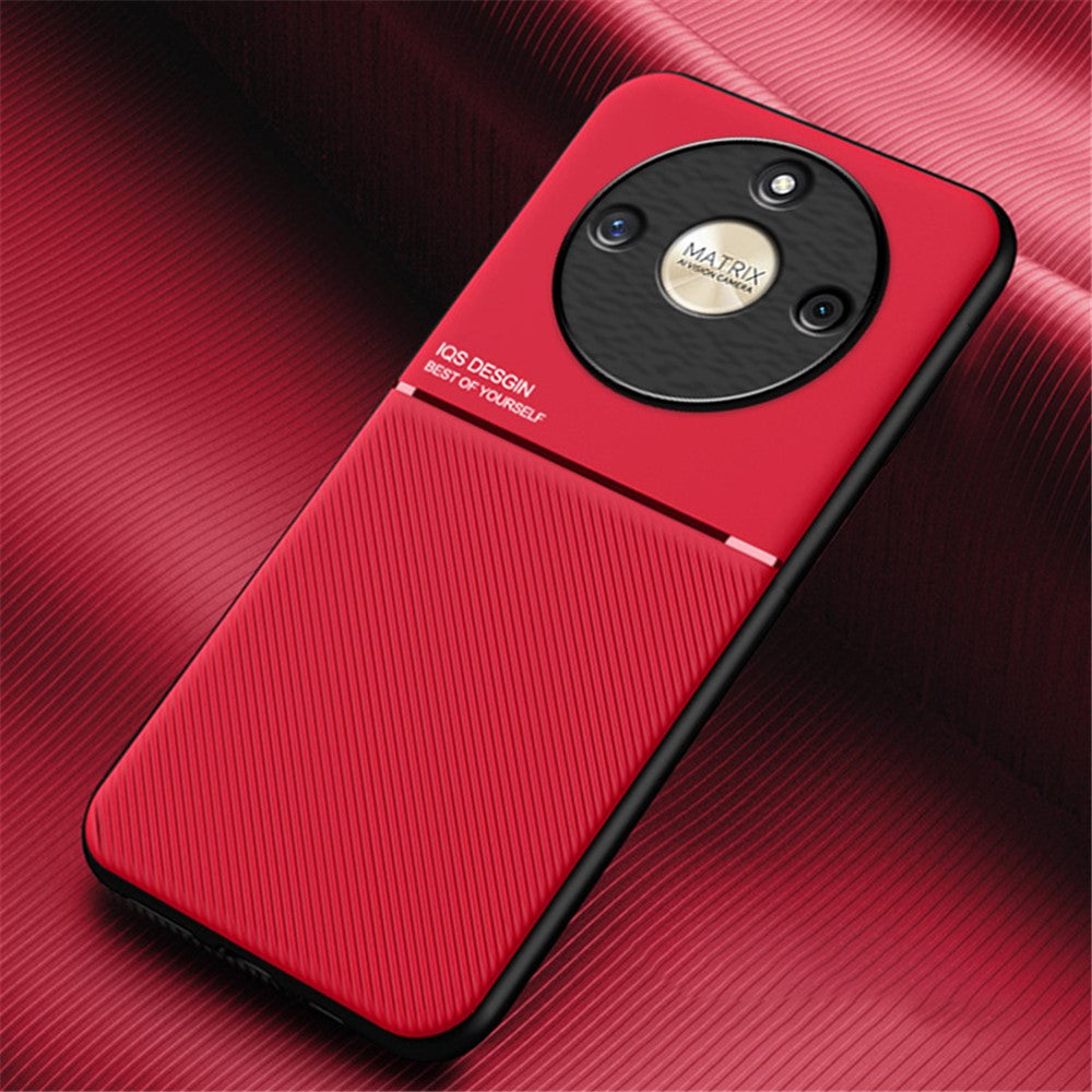 Lines Imprinted PU Leather+TPU Case for Honor X50 , Phone Cover with Car Mount Metal Sheet