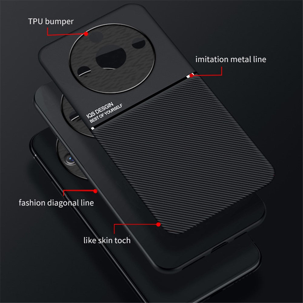 Lines Imprinted PU Leather+TPU Case for Honor X50 , Phone Cover with Car Mount Metal Sheet