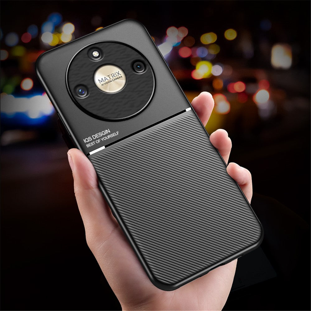 Lines Imprinted PU Leather+TPU Case for Honor X50 , Phone Cover with Car Mount Metal Sheet