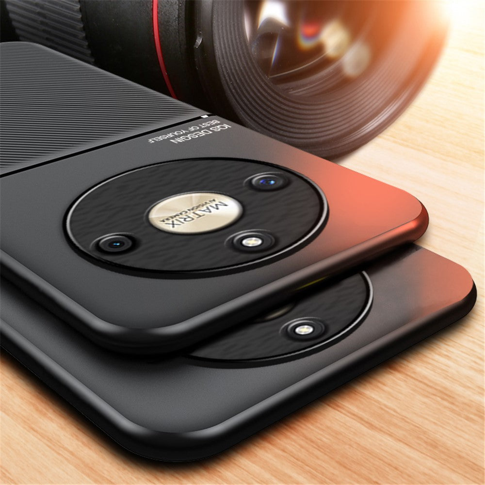 Lines Imprinted PU Leather+TPU Case for Honor X50 , Phone Cover with Car Mount Metal Sheet
