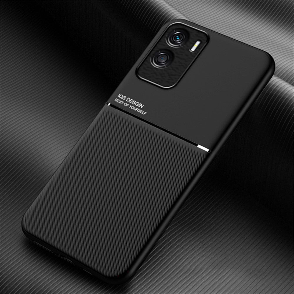 Magnetic Car Mount Phone Case for Honor X50i 5G , PU Leather+TPU Lines Imprinted Cover