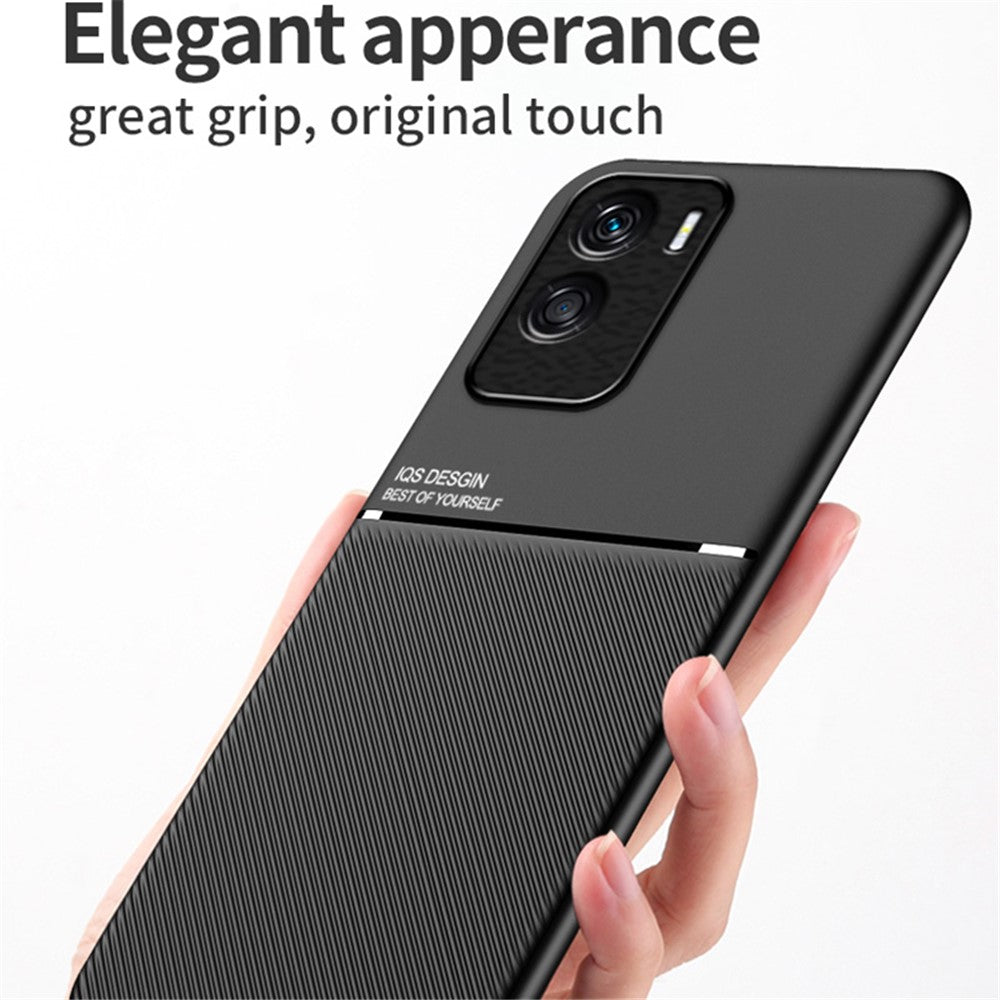 Magnetic Car Mount Phone Case for Honor X50i 5G , PU Leather+TPU Lines Imprinted Cover