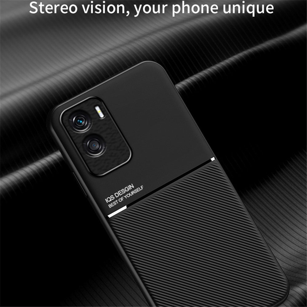 Magnetic Car Mount Phone Case for Honor X50i 5G , PU Leather+TPU Lines Imprinted Cover
