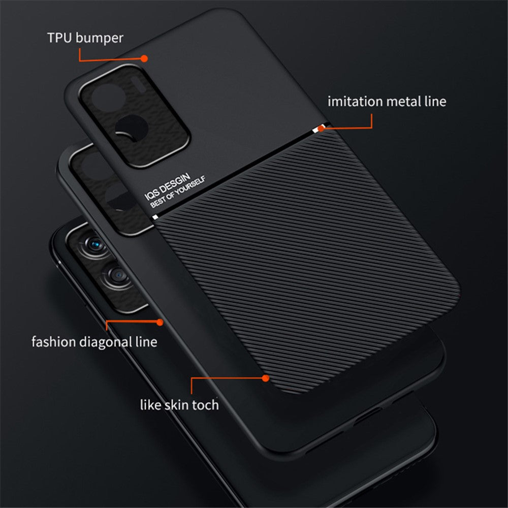 Magnetic Car Mount Phone Case for Honor X50i 5G , PU Leather+TPU Lines Imprinted Cover