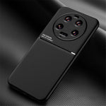 Xiaomi 13 Ultra Lines Präglat PU-läder+TPU-skal Magnetisk bilhållare mobilskydd