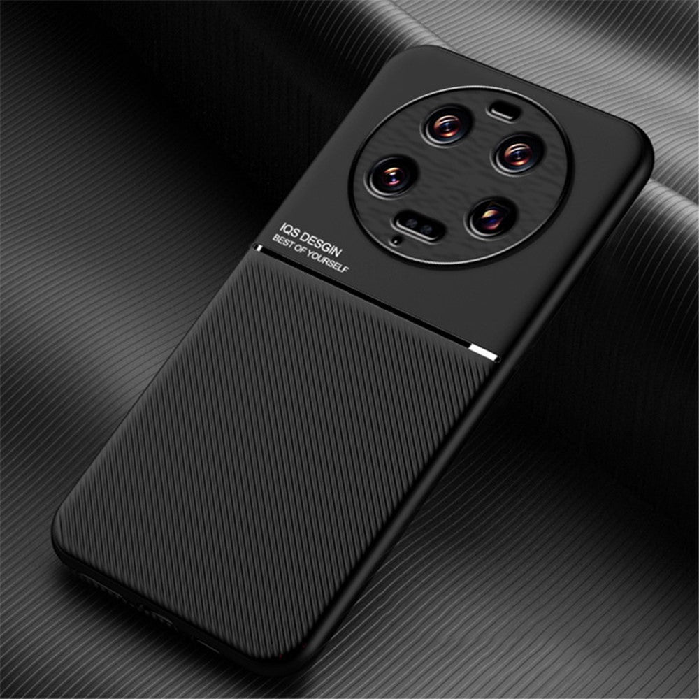 Xiaomi 13 Ultra Lines Präglat PU-läder+TPU-skal Magnetisk bilhållare mobilskydd
