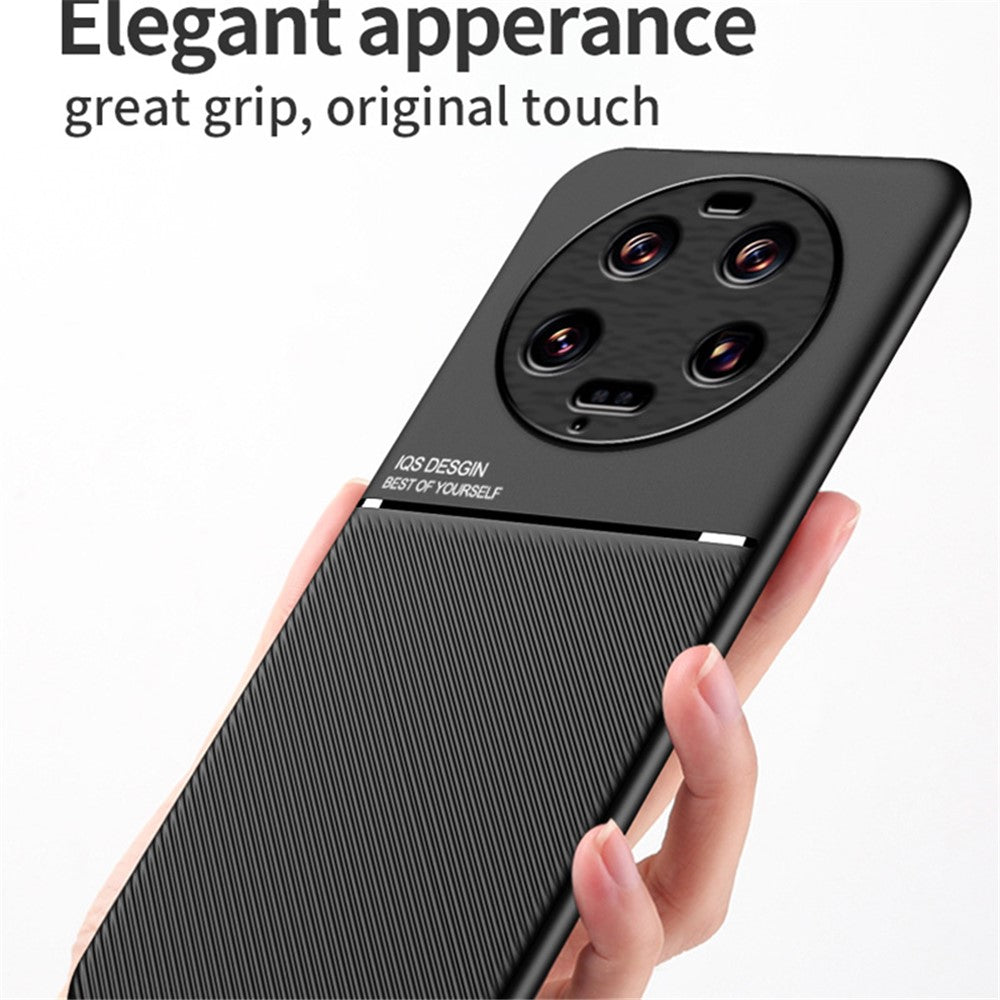 Xiaomi 13 Ultra Lines Präglat PU-läder+TPU-skal Magnetisk bilhållare mobilskydd