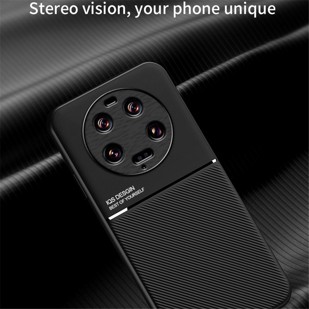 Xiaomi 13 Ultra Lines Präglat PU-läder+TPU-skal Magnetisk bilhållare mobilskydd