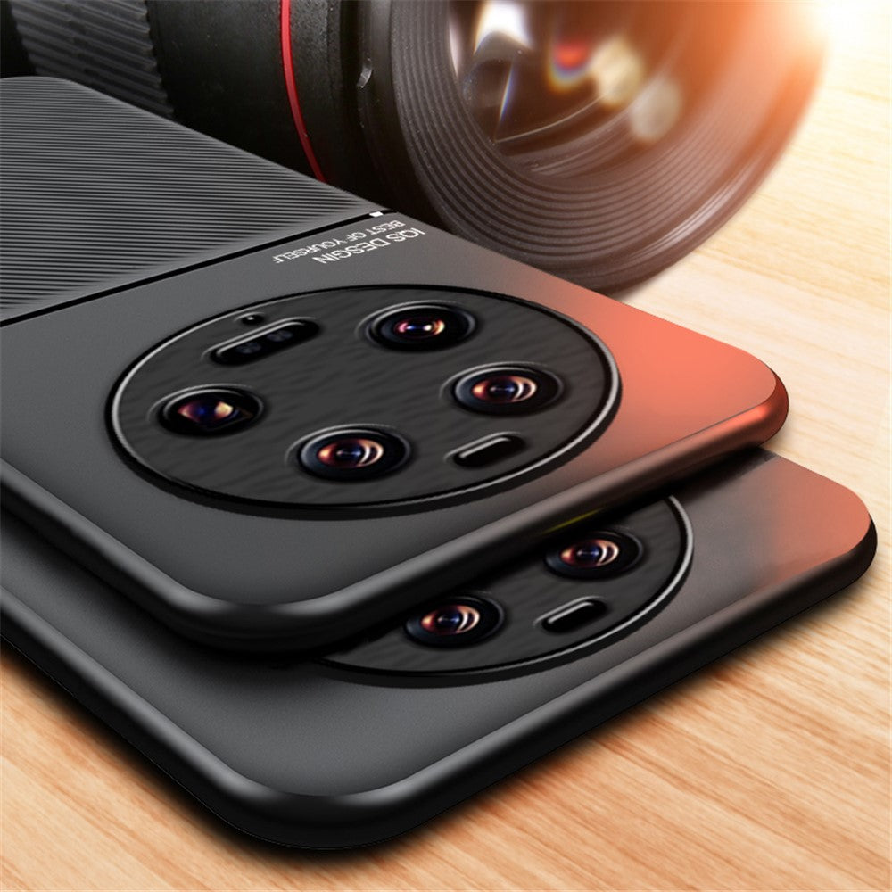 Xiaomi 13 Ultra Lines Präglat PU-läder+TPU-skal Magnetisk bilhållare mobilskydd