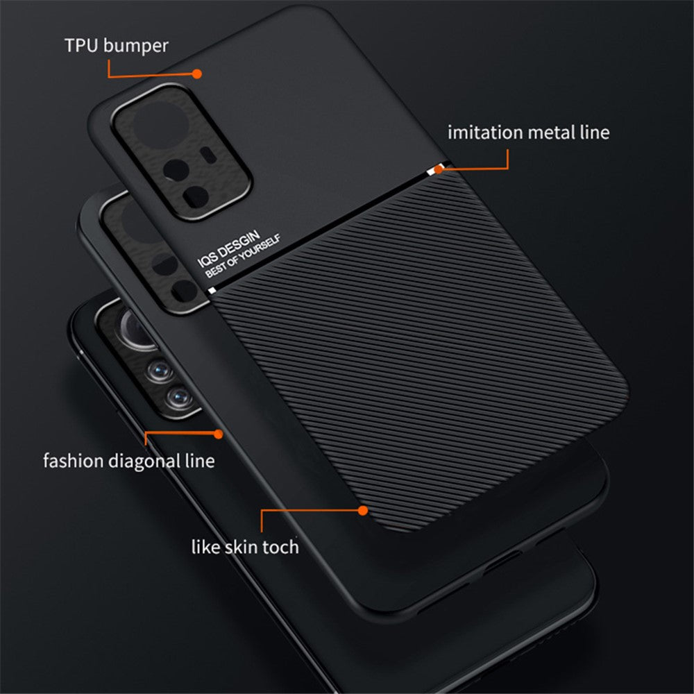 Xiaomi Redmi Note 12S 4G-linjer Präglat PU-läder + TPU-skal Magnetiskt bilfäste mobilskal