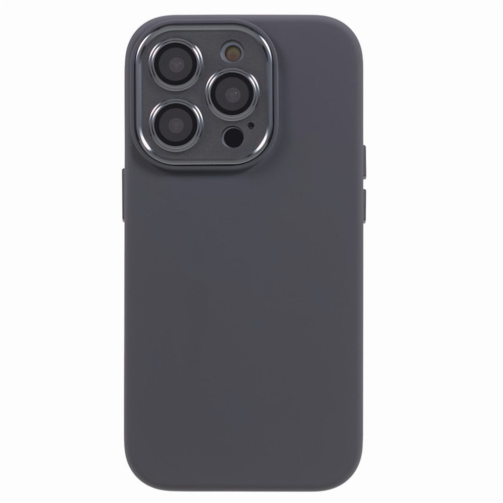 Til iPhone 15 Pro Flydende Silikone+PC Bagcover Aluminiumslegering+Hærdet Glas Linsebeskyttelse Telefoncover