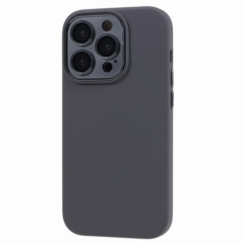 Til iPhone 15 Pro Flydende Silikone+PC Bagcover Aluminiumslegering+Hærdet Glas Linsebeskyttelse Telefoncover