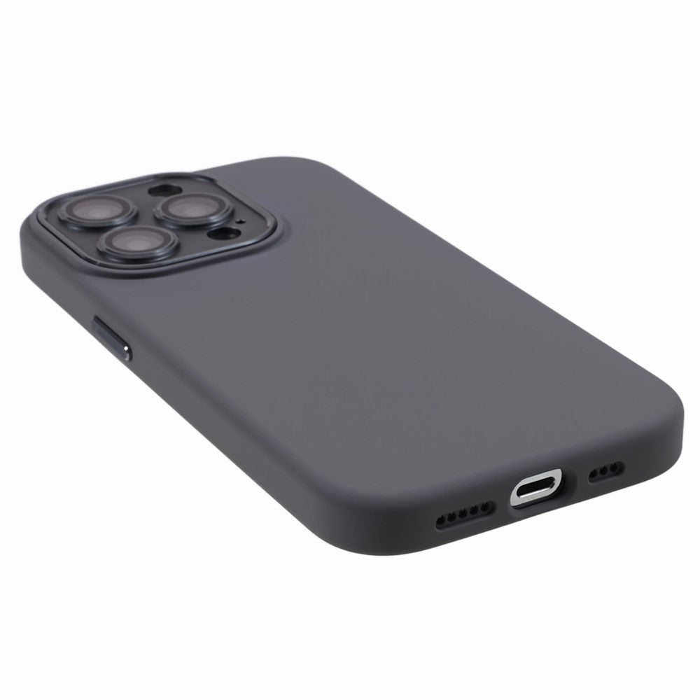 Til iPhone 15 Pro Flydende Silikone+PC Bagcover Aluminiumslegering+Hærdet Glas Linsebeskyttelse Telefoncover