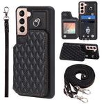Style 008 For Samsung Galaxy S22+ 5G Anti-Scratch Phone Case Kickstand RFID Blocking PU Leather+TPU Cover with 2 Straps