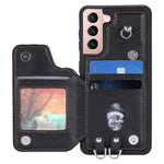 Style 008 For Samsung Galaxy S22+ 5G Anti-Scratch Phone Case Kickstand RFID Blocking PU Leather+TPU Cover with 2 Straps
