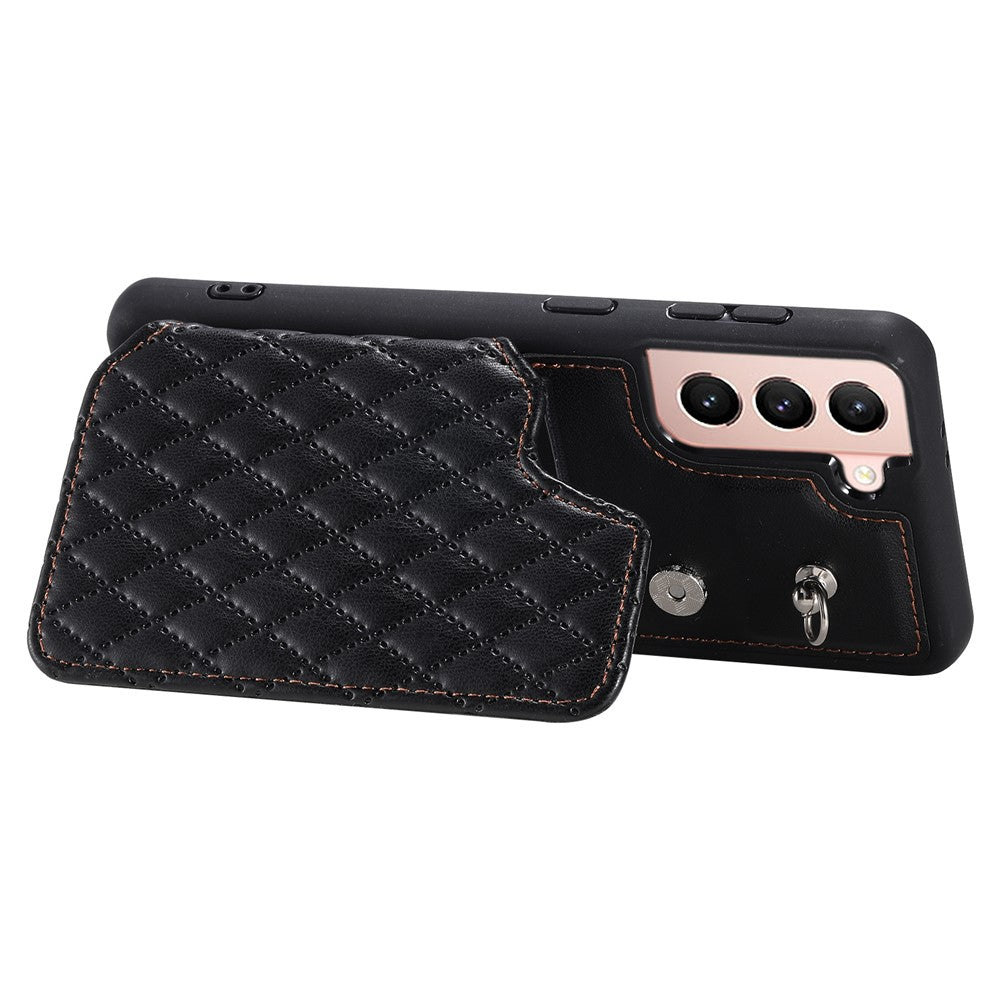 Style 008 For Samsung Galaxy S22+ 5G Anti-Scratch Phone Case Kickstand RFID Blocking PU Leather+TPU Cover with 2 Straps