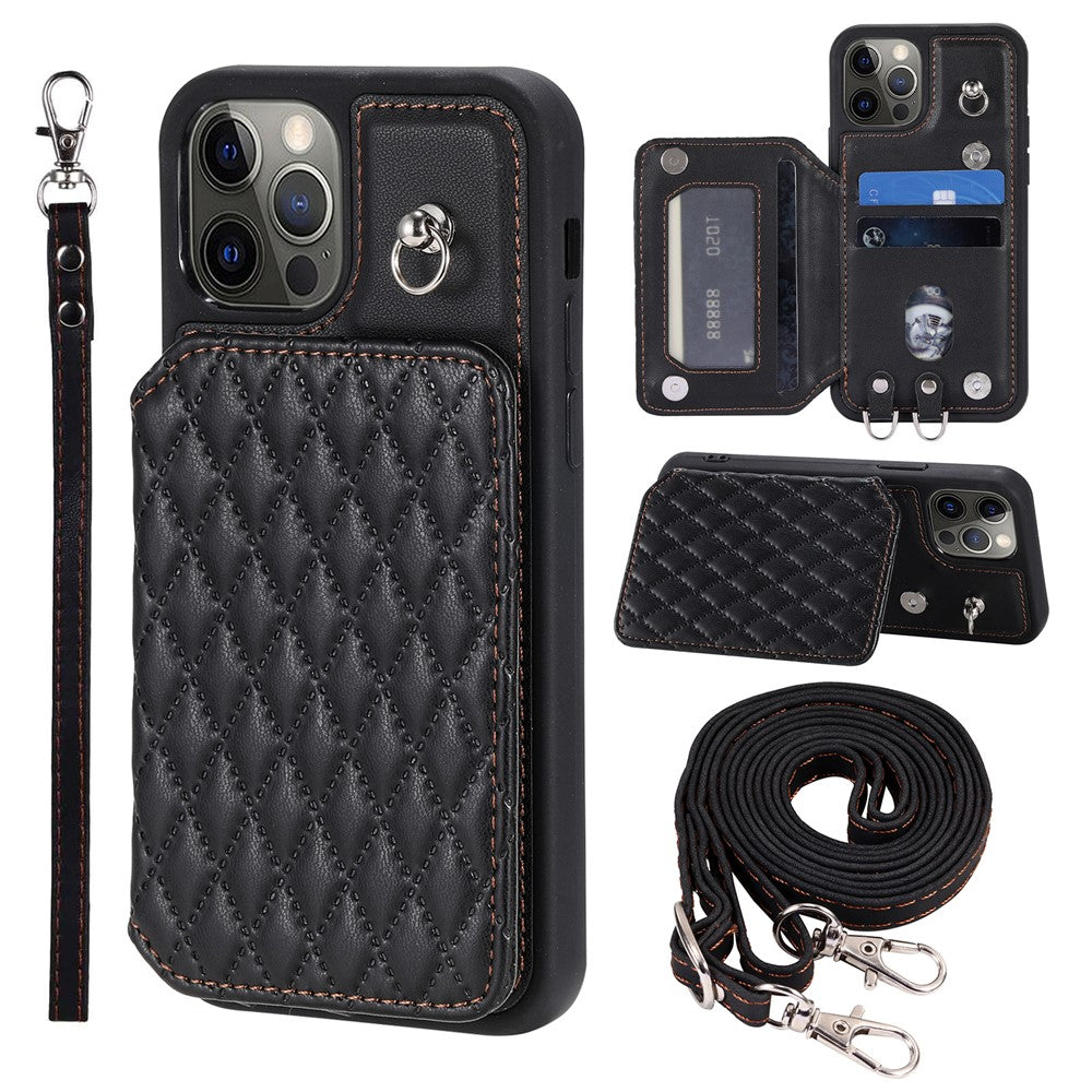 Style 008 Protective Phone Case for iPhone 12 Pro Max 6.7 inch RFID Blocking Imprinted PU+TPU Phone Cover with Straps