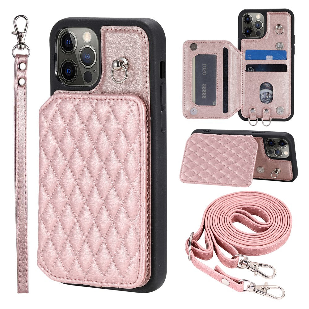 Style 008 Protective Phone Case for iPhone 12 Pro Max 6.7 inch RFID Blocking Imprinted PU+TPU Phone Cover with Straps