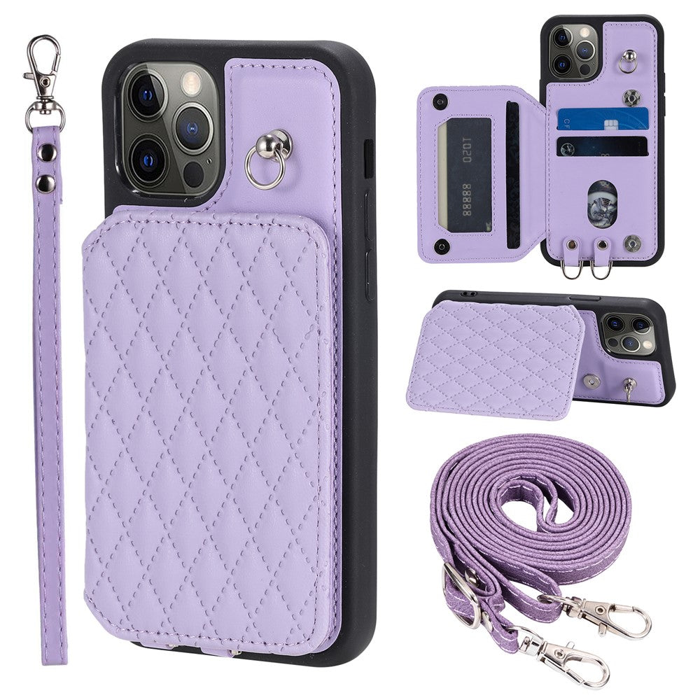 Style 008 Protective Phone Case for iPhone 12 Pro Max 6.7 inch RFID Blocking Imprinted PU+TPU Phone Cover with Straps