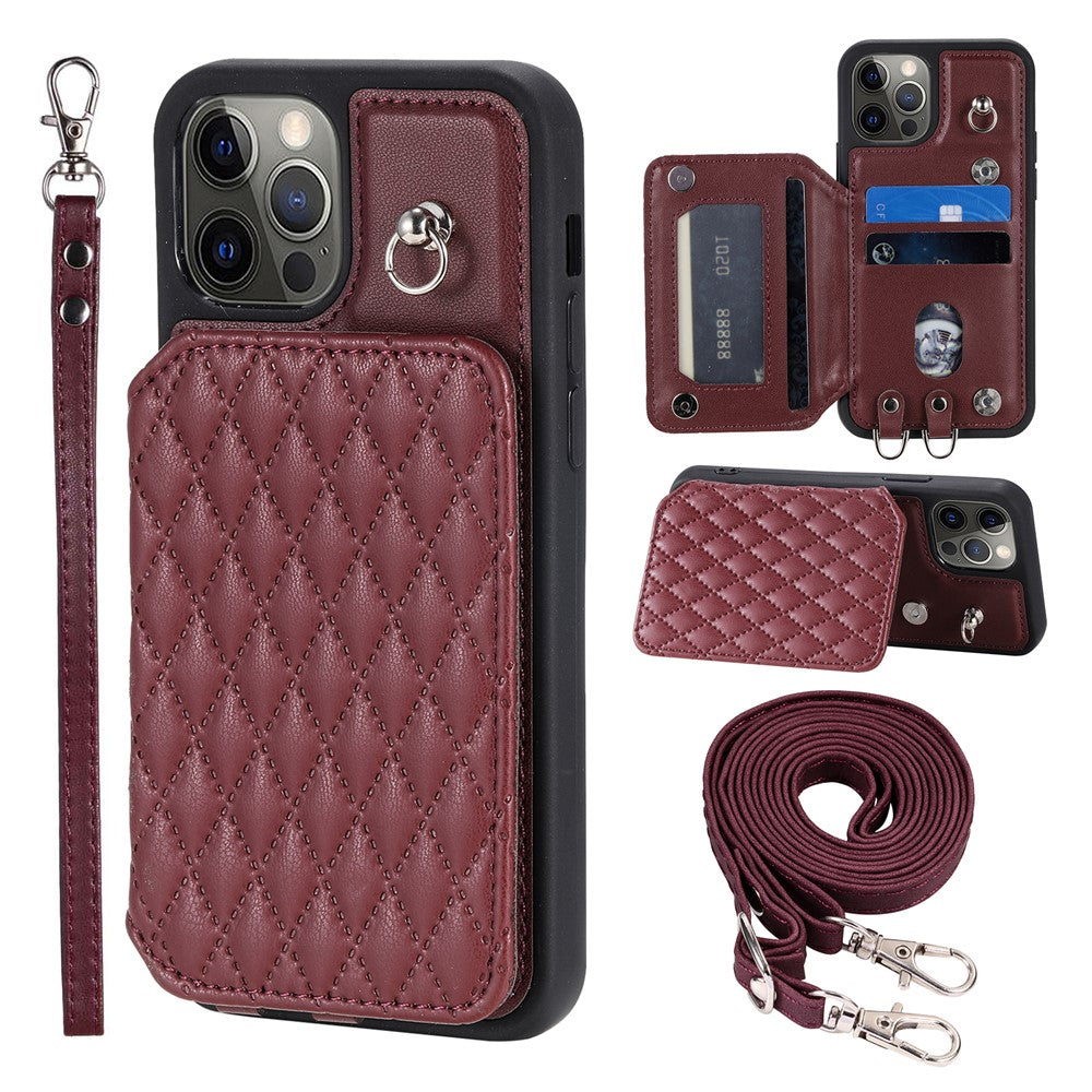 Style 008 Protective Phone Case for iPhone 12 Pro Max 6.7 inch RFID Blocking Imprinted PU+TPU Phone Cover with Straps