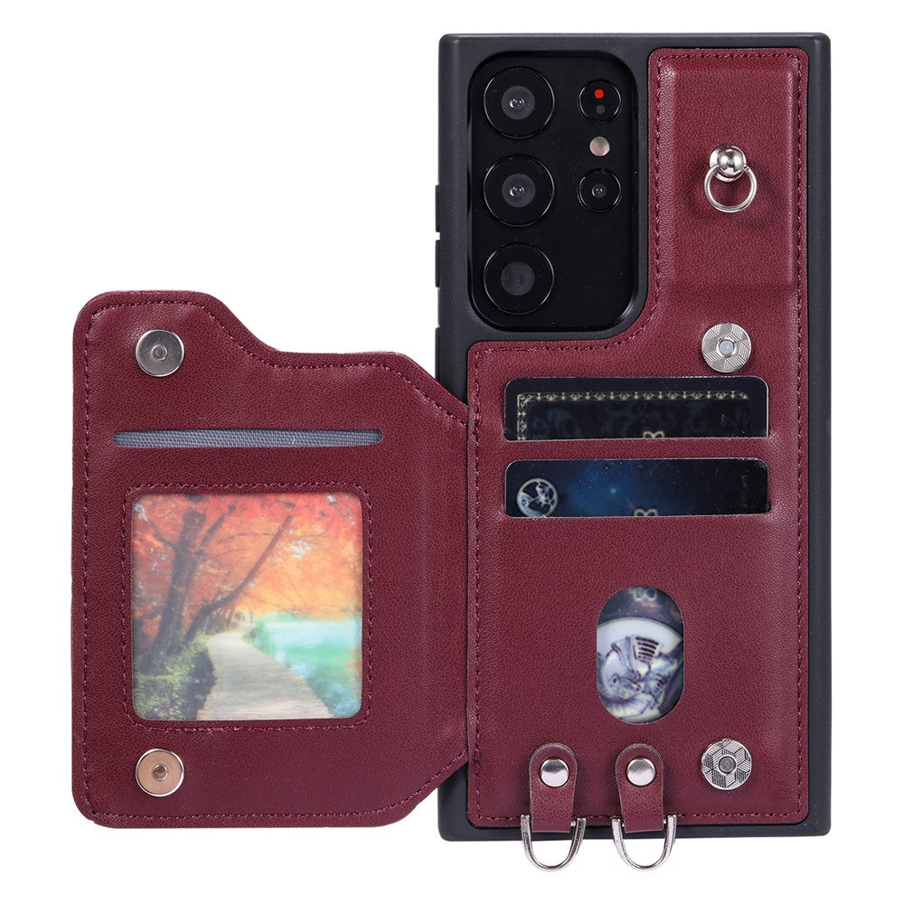 Style 008 For Samsung Galaxy S22 Ultra 5G RFID Blocking Card Holder Phone Case Leather+TPU Kickstand Back Cover