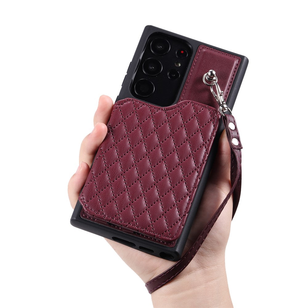 Style 008 For Samsung Galaxy S22 Ultra 5G RFID Blocking Card Holder Phone Case Leather+TPU Kickstand Back Cover