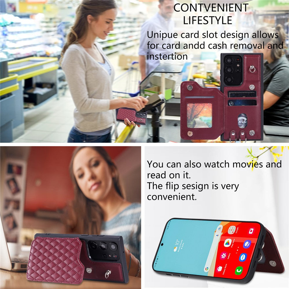 Style 008 For Samsung Galaxy S22 Ultra 5G RFID Blocking Card Holder Phone Case Leather+TPU Kickstand Back Cover