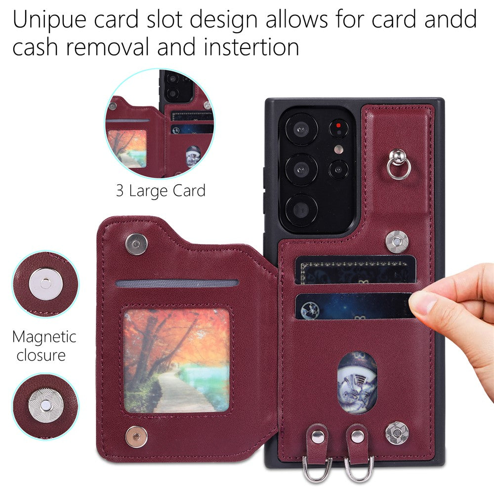 Style 008 For Samsung Galaxy S22 Ultra 5G RFID Blocking Card Holder Phone Case Leather+TPU Kickstand Back Cover