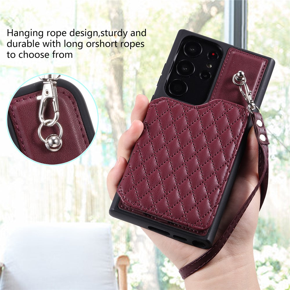 Style 008 For Samsung Galaxy S22 Ultra 5G RFID Blocking Card Holder Phone Case Leather+TPU Kickstand Back Cover