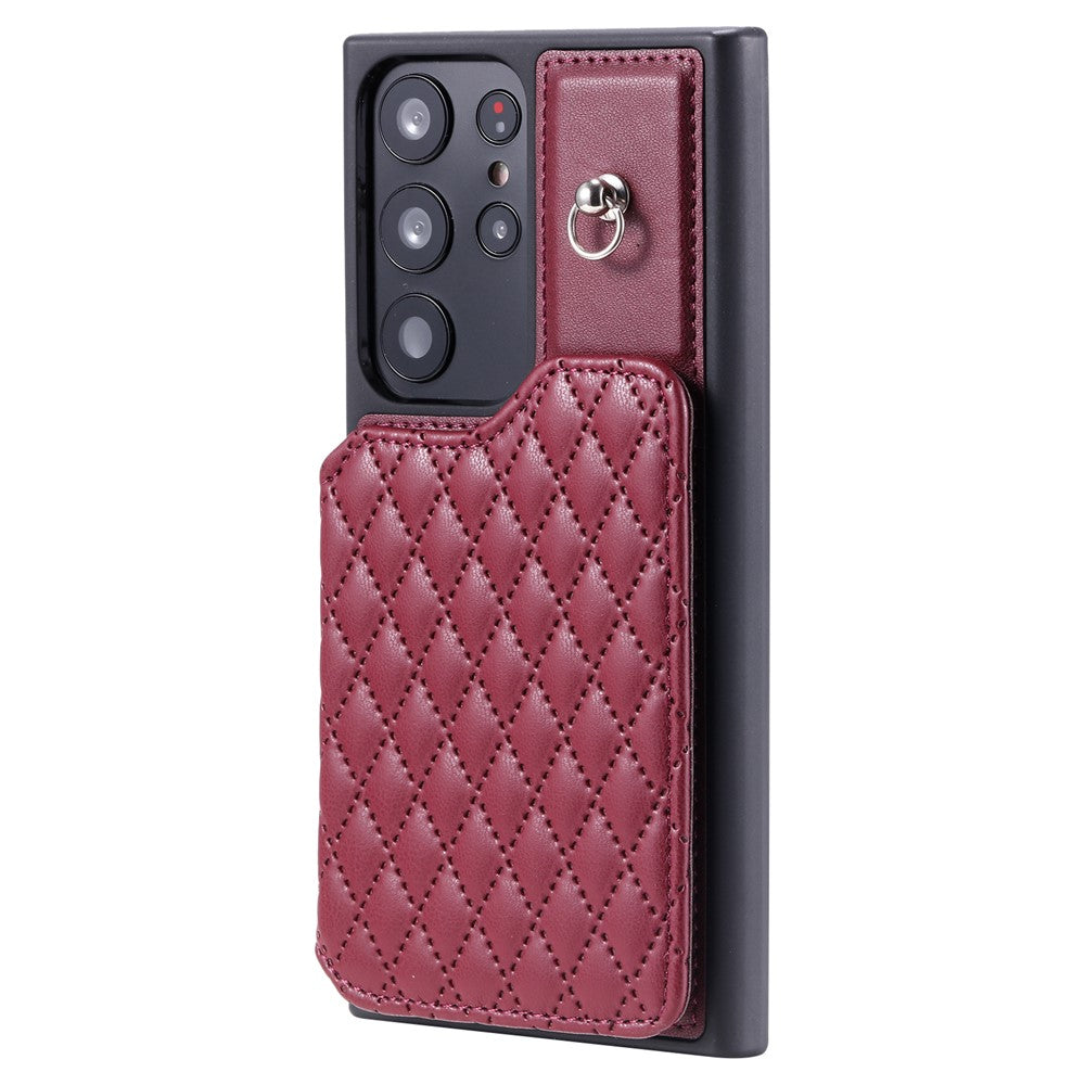 Style 008 For Samsung Galaxy S22 Ultra 5G RFID Blocking Card Holder Phone Case Leather+TPU Kickstand Back Cover